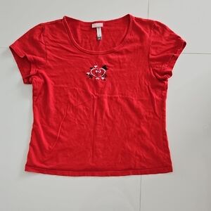 Steve Brand Red Cotton T Shirt With Embroidered Love And Heart Design. Large.